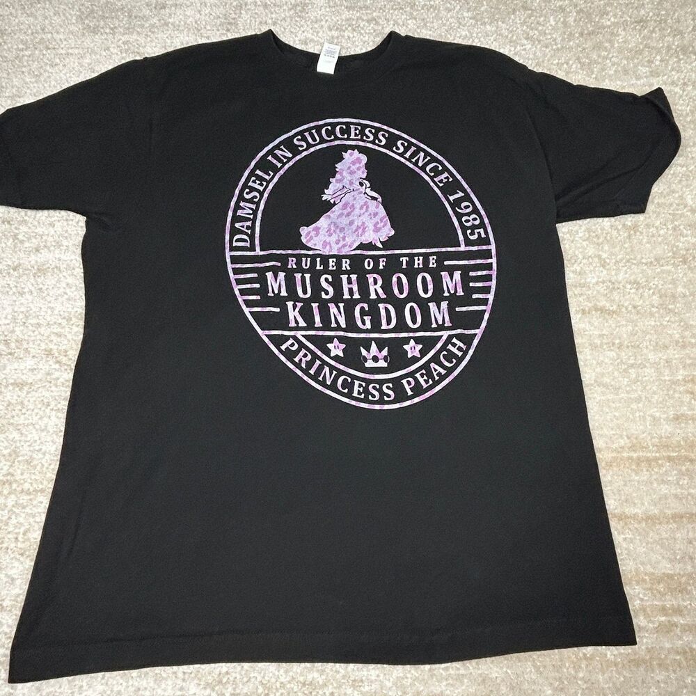 Tultex Shirt Mens L Nintendo Princess Peach Mushroom Kingdom Graphic Tee Black